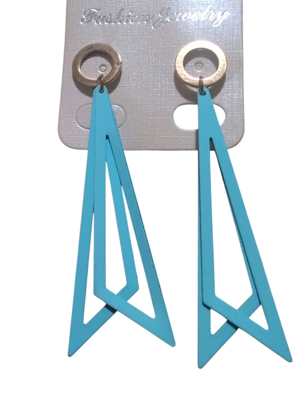 Vintage Blue Geometric Dangle Earrings Gold Tone Art Deco Memphis Statement Jewe